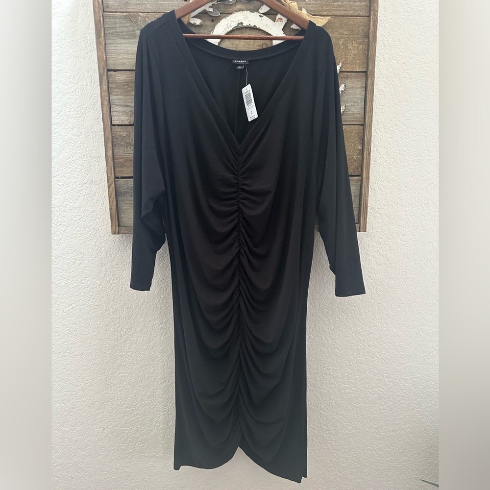 Torrid Black Stretch knit Long Sleeve Ruched Bodycon Dress Ladies size 6X NWT